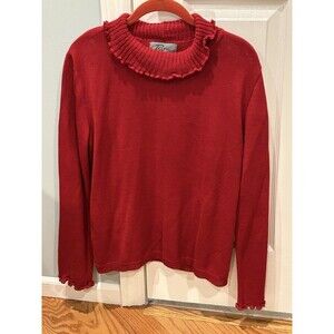 Roni Red Long Sleeve Sweater With Ruffle Collar And Sleeves Size S/M